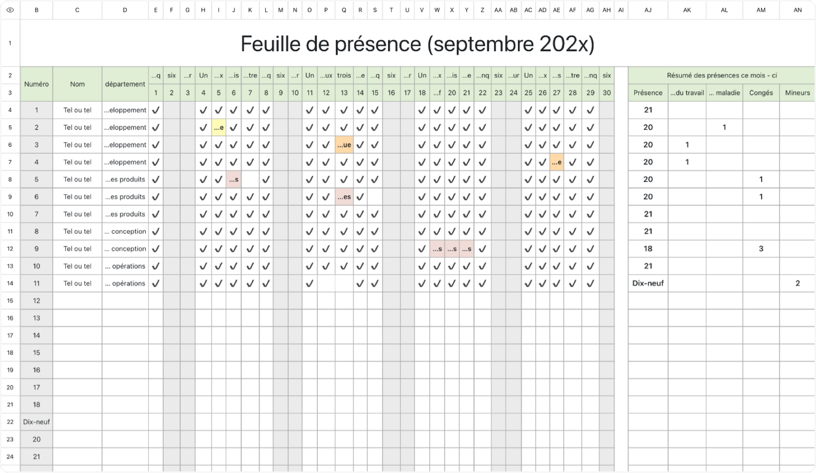 Tableau de présence 1
